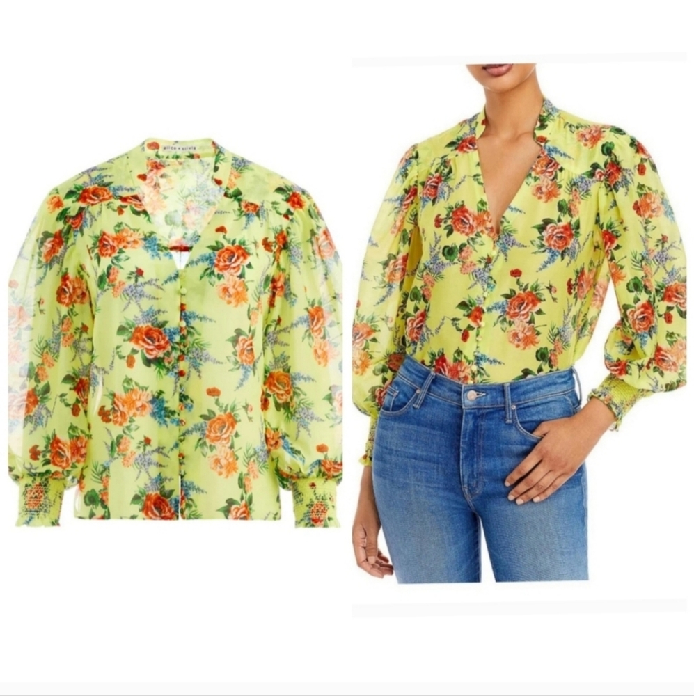 Alice + Olivia SERENA MANDARIN COLLAR BLOUSE  SIZE SMALL